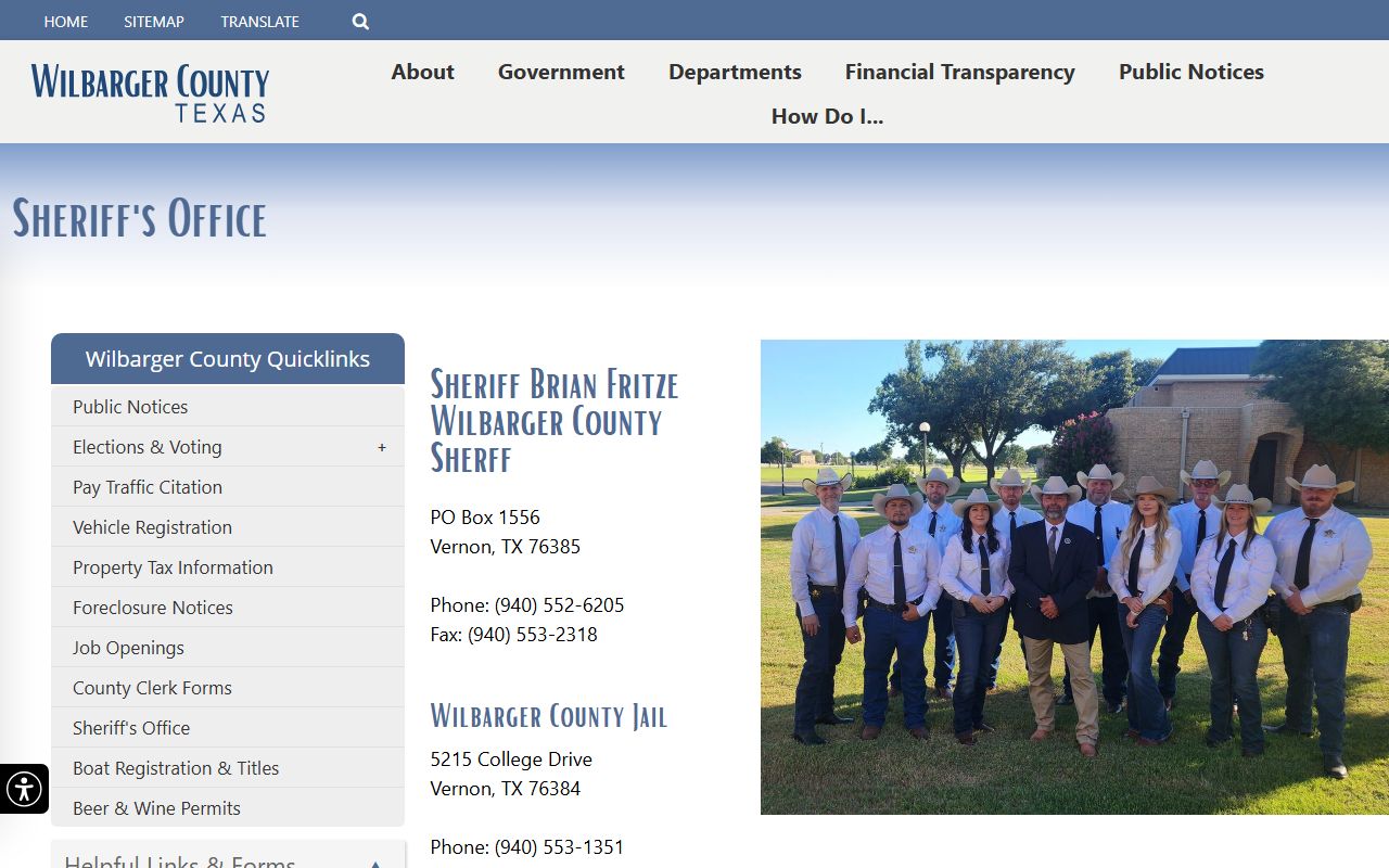 Wilbarger County jail roster and inmate population sheriff page